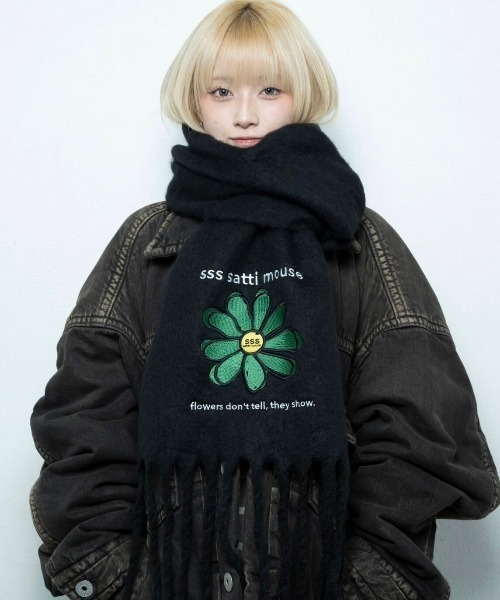 sss satti mouse flower muffler【black】 sss satti mouse（エスエスエス サッチ マウス） マフラー ストール
