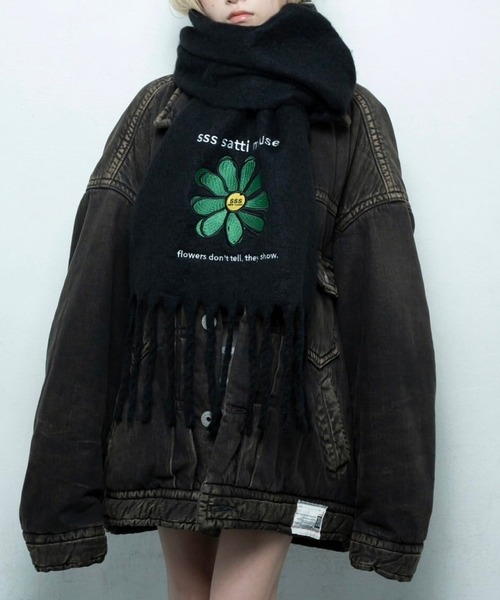 sss satti mouse flower muffler【black】 sss satti mouse（エスエスエス サッチ マウス） マフラー ストール