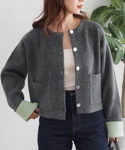 tiptop（ティップトップ） カーディガン 「wool」ダブルフェイス配色