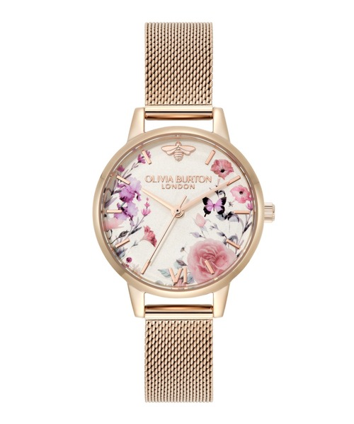腕時計 「OLIVIA BURTON/オリビアバートン」シグネチャー - 30mm イラストレイテッド フローラル ローズゴールド メッシュの画像