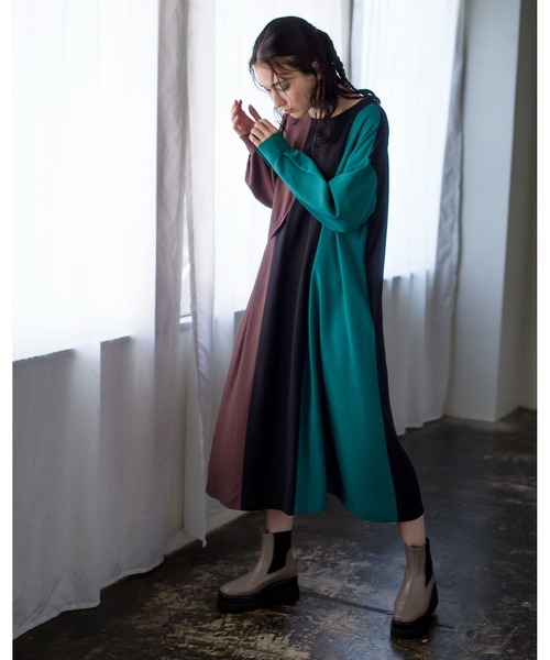 「OSMOSIS」 シャツワンピース ONE SIZE ブラック レディース_画像2