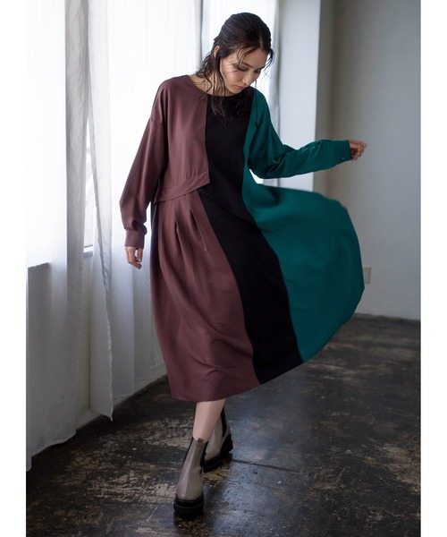 「OSMOSIS」 シャツワンピース ONE SIZE ブラック レディース_画像3