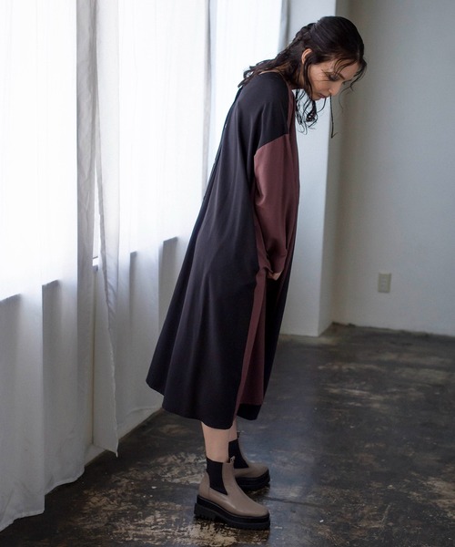 「OSMOSIS」 シャツワンピース ONE SIZE ブラック レディース_画像5