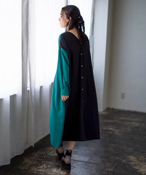 「OSMOSIS」 シャツワンピース ONE SIZE ブラック レディース_画像6