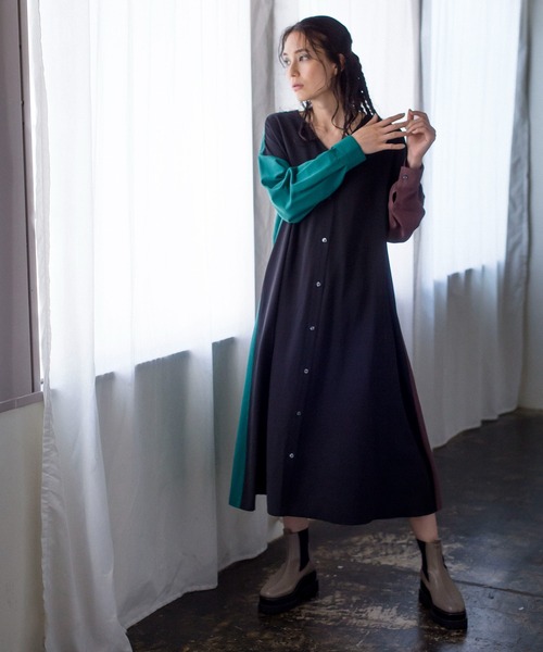 「OSMOSIS」 シャツワンピース ONE SIZE ブラック レディース_画像9