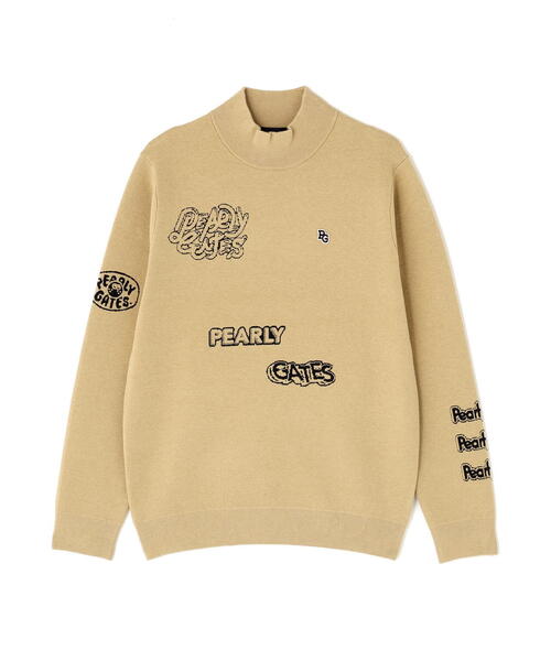 PEARY GATES 14GダブルJQ×ワッペン風ハイネックニットプルオーバー PEARLY GATES（パーリーゲイツ） tシャツ 「PEARLY GATES」14GダブルJQ