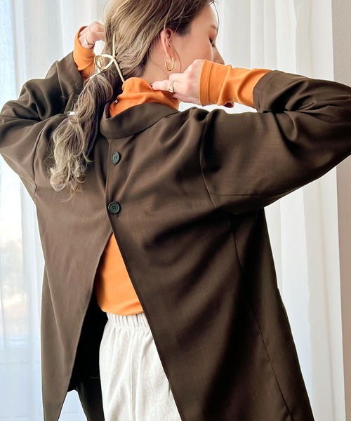 「RIRIYANO」 テーラードジャケット LARGE モカ レディース_画像2