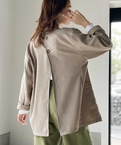 「RIRIYANO」 テーラードジャケット LARGE モカ レディース_画像9