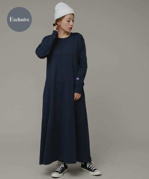 Champion（チャンピオン） 長袖ワンピース FREE ネイビー レディース