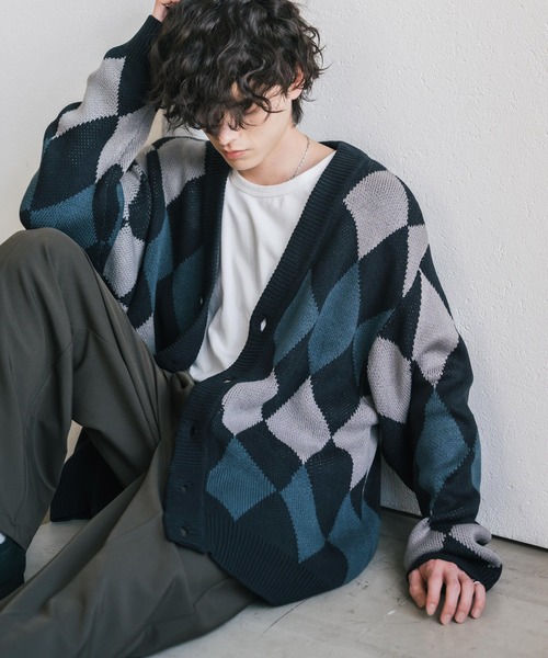 Rocky Monroe（ロッキーモンロー） カーディガン オーバーサイズ総柄V