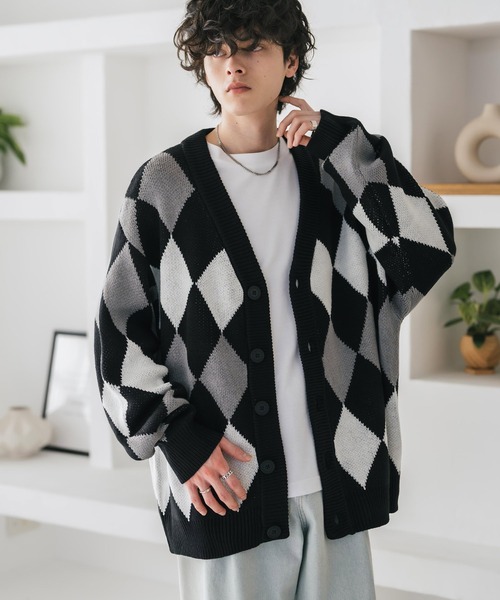 Rocky Monroe（ロッキーモンロー） カーディガン オーバーサイズ総柄V