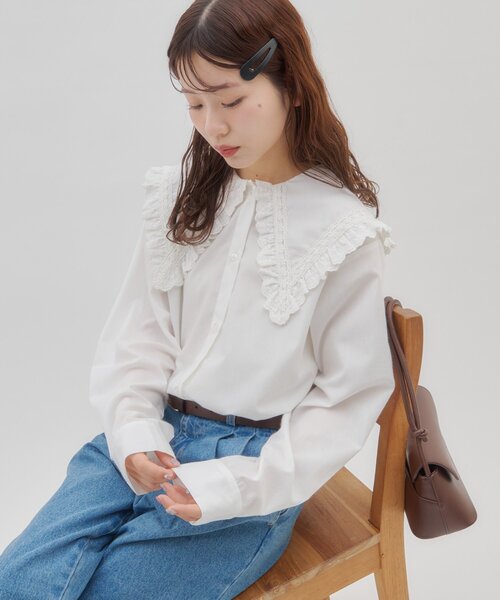 Discoat（ディスコート） ブラウス シャツ 「umm.」ビッグカラーレース