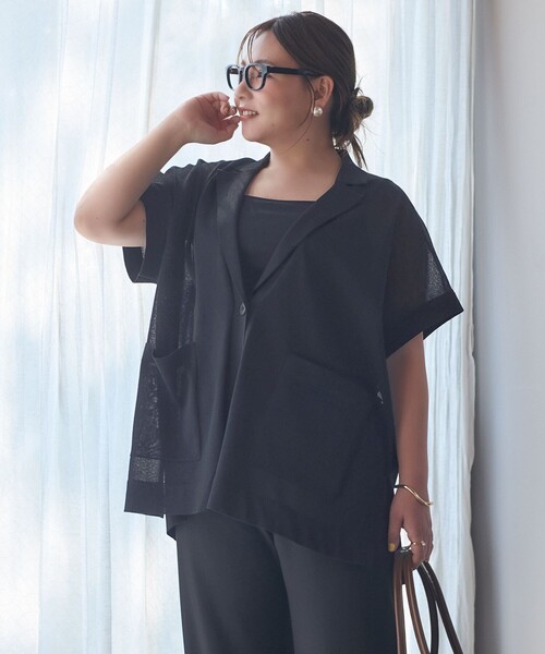 ベスト ジレ シアーフォルムニット ジャケットジレ レディースの画像