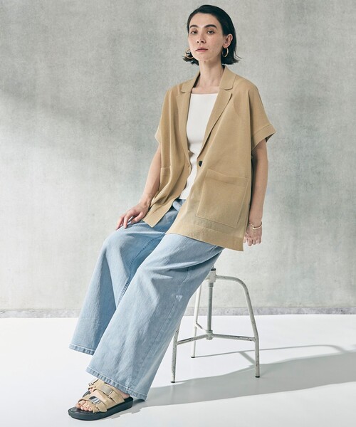 ベスト ジレ シアーフォルムニット ジャケットジレ レディースの画像