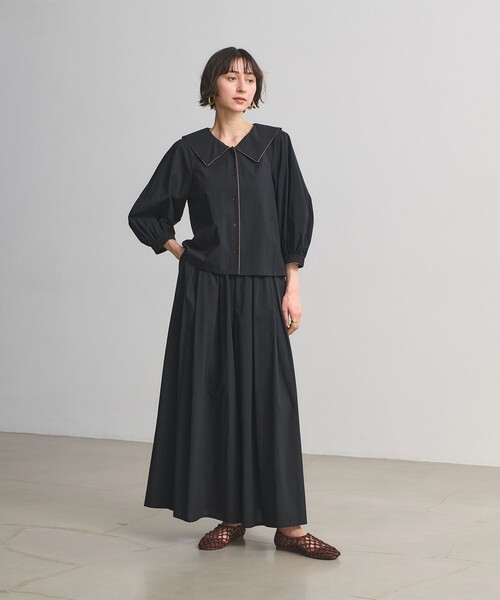 ワイドパンツ パンツ ギャザー フレア パンツ ‐はっ水 ウォッシャブル‐ レディースの画像