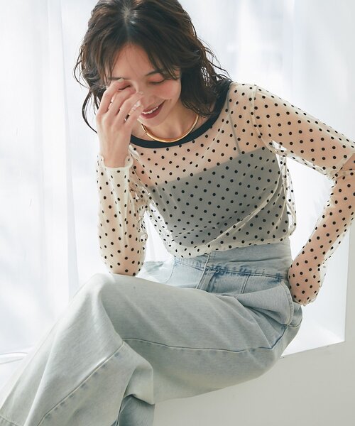 可愛い♡人気　La boutique BonBonシアードット2WAYトップス La boutique Bonbon（ラブティックボンボン） tシャツ シアードット