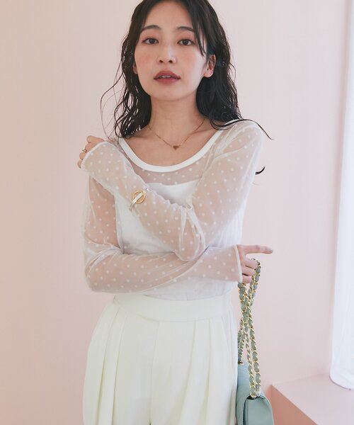 可愛い♡人気　La boutique BonBonシアードット2WAYトップス La boutique Bonbon（ラブティックボンボン） tシャツ シアードット