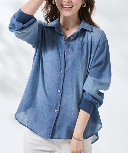 「BELLUNA PLUS」 長袖シャツ MEDIUM ブルー レディース_画像3