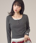 ヘンリーネック tシャツ レイヤードヘンリー長...の詳細画像1