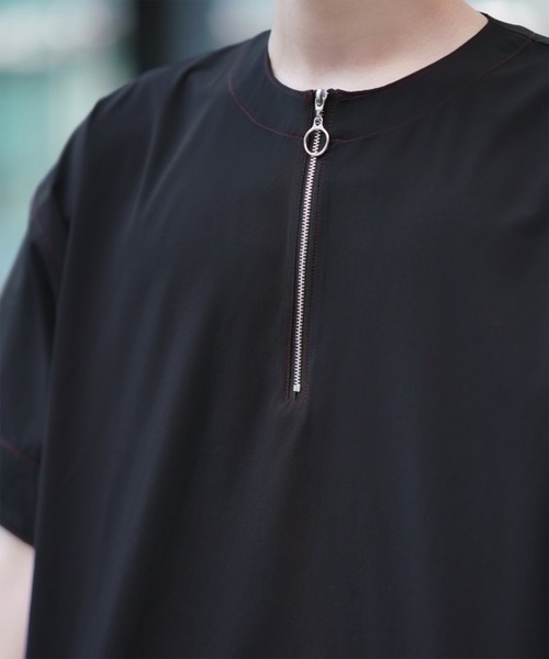 tシャツ 配色ステッチハーフジップ 半袖Tシャツ「ファッションインフル 