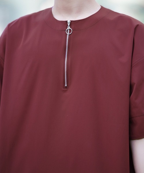tシャツ 配色ステッチハーフジップ 半袖Tシャツ「ファッションインフル 