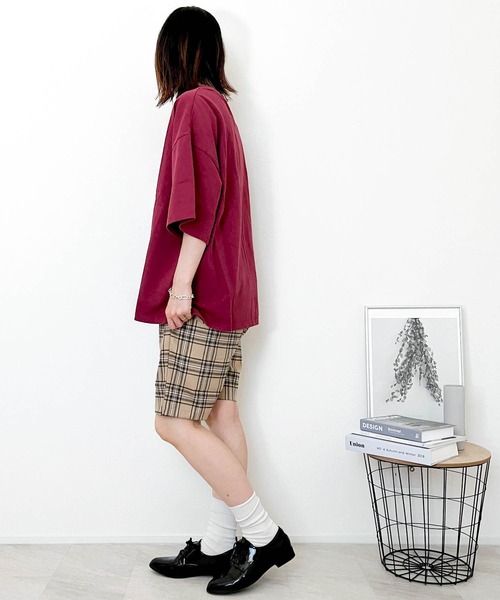 レザーチェックショートパンツ　S シェリエ sheller】 新品未使用 レザーチェックショートパンツオン