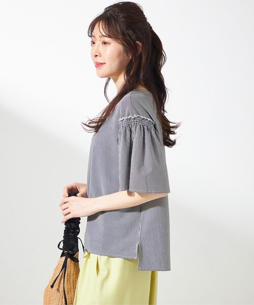 ANY SIS（エニィスィス） tシャツ シルケットストライプ フレア