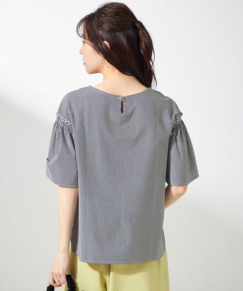 any SiS tシャツ シルケットストライプ フレアスリーブ