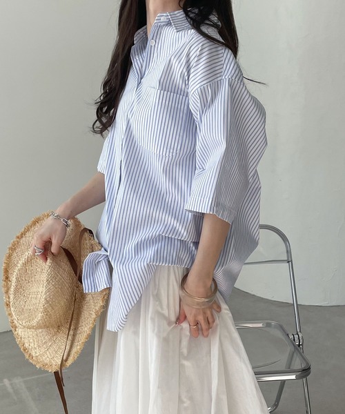 美品】ADEAM アディアム 肩出し ブラウス シャツ リネン ストライプ