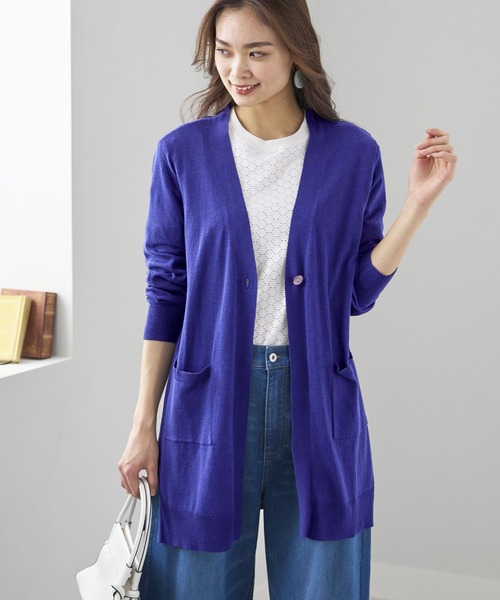 美品☆パラスパレス 麻100% 洗える ロング丈 リネンカーディガン パラスパレス カラー切替 2WAY リネンニット カーディガン