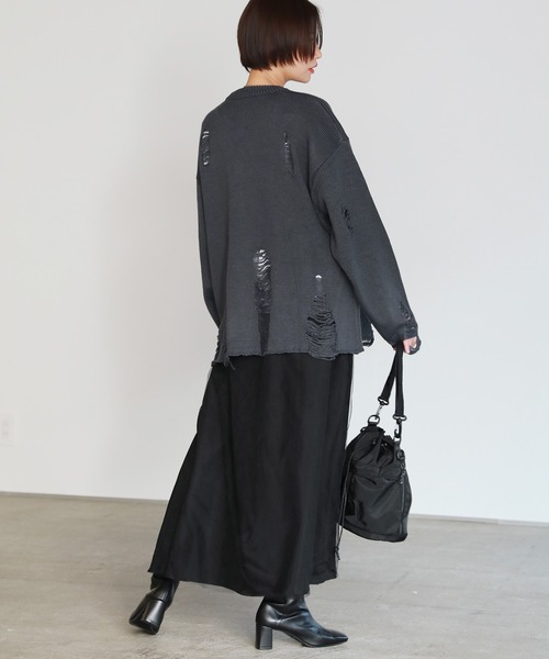 uora ニット セーター キャット刺繍ダメージニット レディース