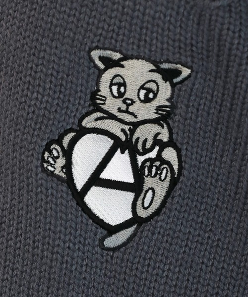 ニット セーター キャット刺繍ダメージニット レディース メンズ uora ニット セーター キャット刺繍ダメージニット レディース