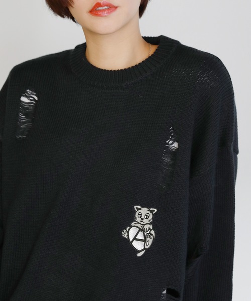 【C DE C】定価12500(M)タグ付き 総柄 ラメ糸 ニット シャツ CADUNE 「CADUNE」 長袖ニット 38 ホワイト レディース