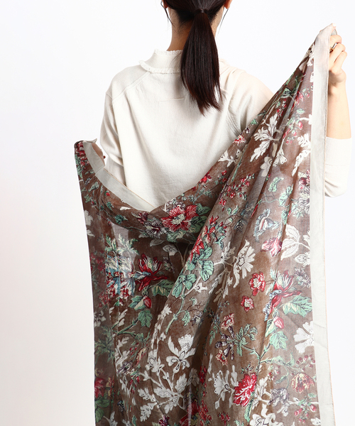 スカーフ バンダナ 「TAPIS NOIR/タピス ノワール」LargeLight Brown Flower スカーフ レディース