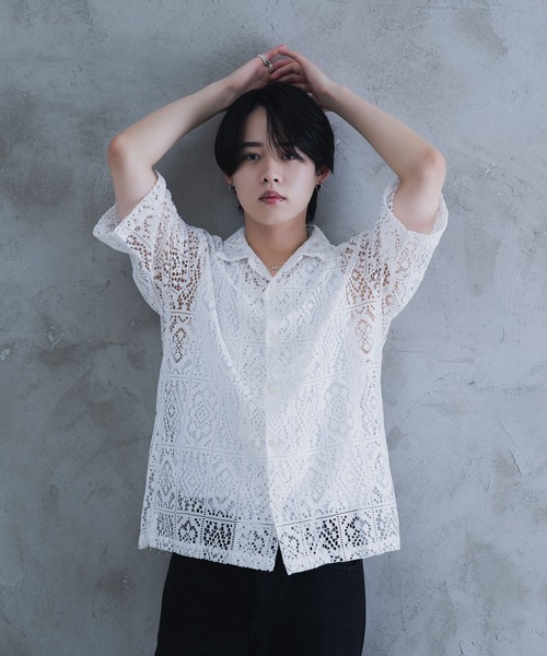 AROUND FLAVA シャツ oversized lace sheer shirt/オーバーサイズ
