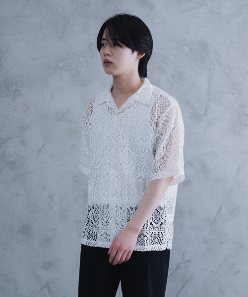 AROUND FLAVA シャツ oversized lace sheer shirt/オーバーサイズ