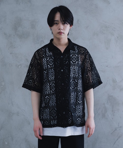 AROUND FLAVA シャツ oversized lace sheer shirt/オーバー