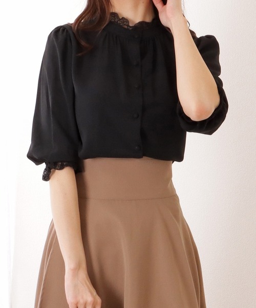 Lace Ladies ブラウス シャツ 2WAY フリル スタンドカラー