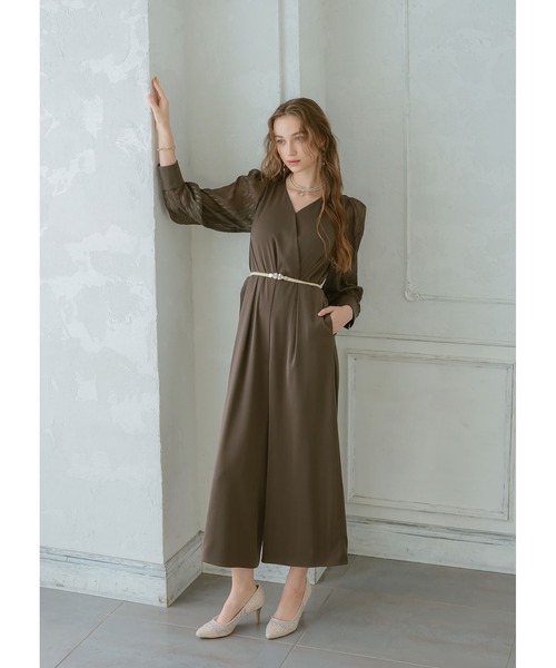 2★新品★ ROOM903 カシュクールデザインパンツドレス　ブラウン 2☆新品☆ ROOM903 カシュクールデザインパンツドレス ブラウン