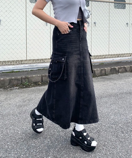non-hedge デニムスカート デニムカーゴロングスカート