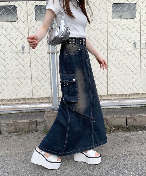 non-hedge デニムスカート デニムカーゴロングスカート