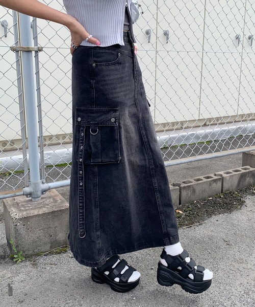 non-hedge デニムスカート デニムカーゴロングスカート