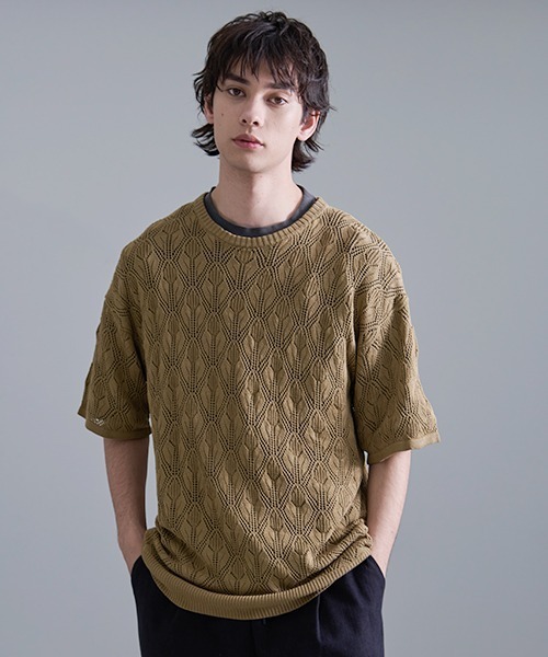 【WEB限定】Tシャツライク サマーニット Revo. tシャツ 接触冷感 透かし編み SS サマーニット メンズ