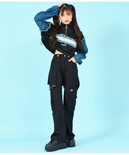 ANAP GiRL パンツ 2WAY デザイン デニム ワイドパンツ キッズ