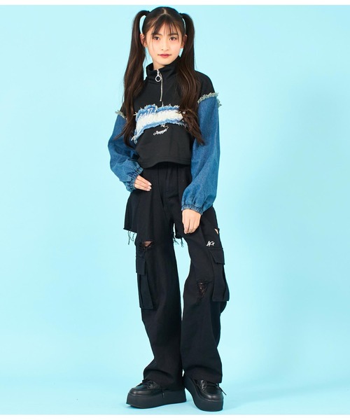 ANAP GiRL パンツ 2WAY デザイン デニム ワイドパンツ キッズ