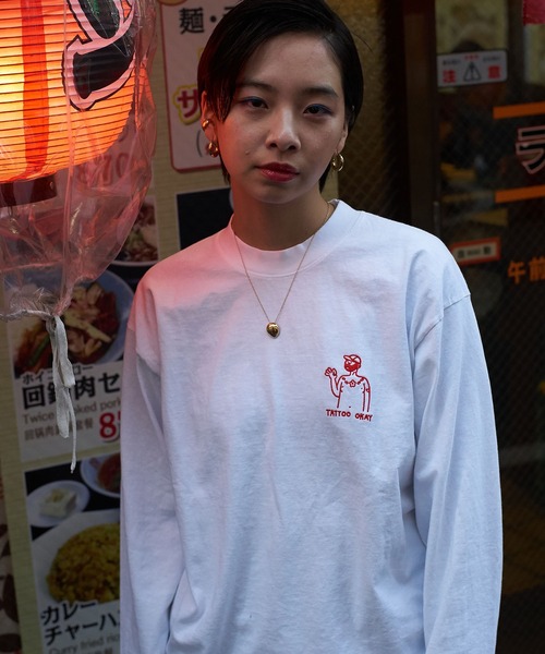 tシャツ 「TATOO OKAY」ロングスリーブ 刺繍Tシャツ レディース メンズ