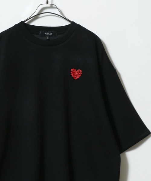 PONTE Tシャツ(新品未使用) ANPAS tシャツ Ponte Fabric Heart Logo Embroidery Oversized T