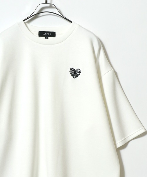 ANPAS tシャツ Ponte Fabric Heart Logo Embroidery Oversized T
