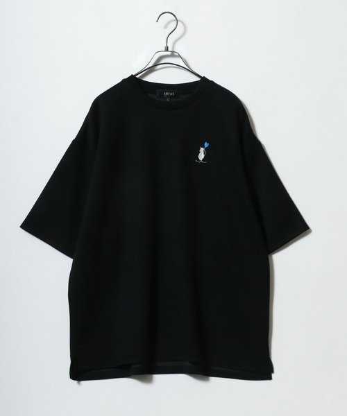 ANPAS tシャツ Ponte Fabric Heart Logo Embroidery Oversized T