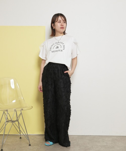 tシャツ 肩フリルレースTシャツ フロッキーロゴ レディース osharewalker レディース 春夏 トップス Tシャツ シャツ